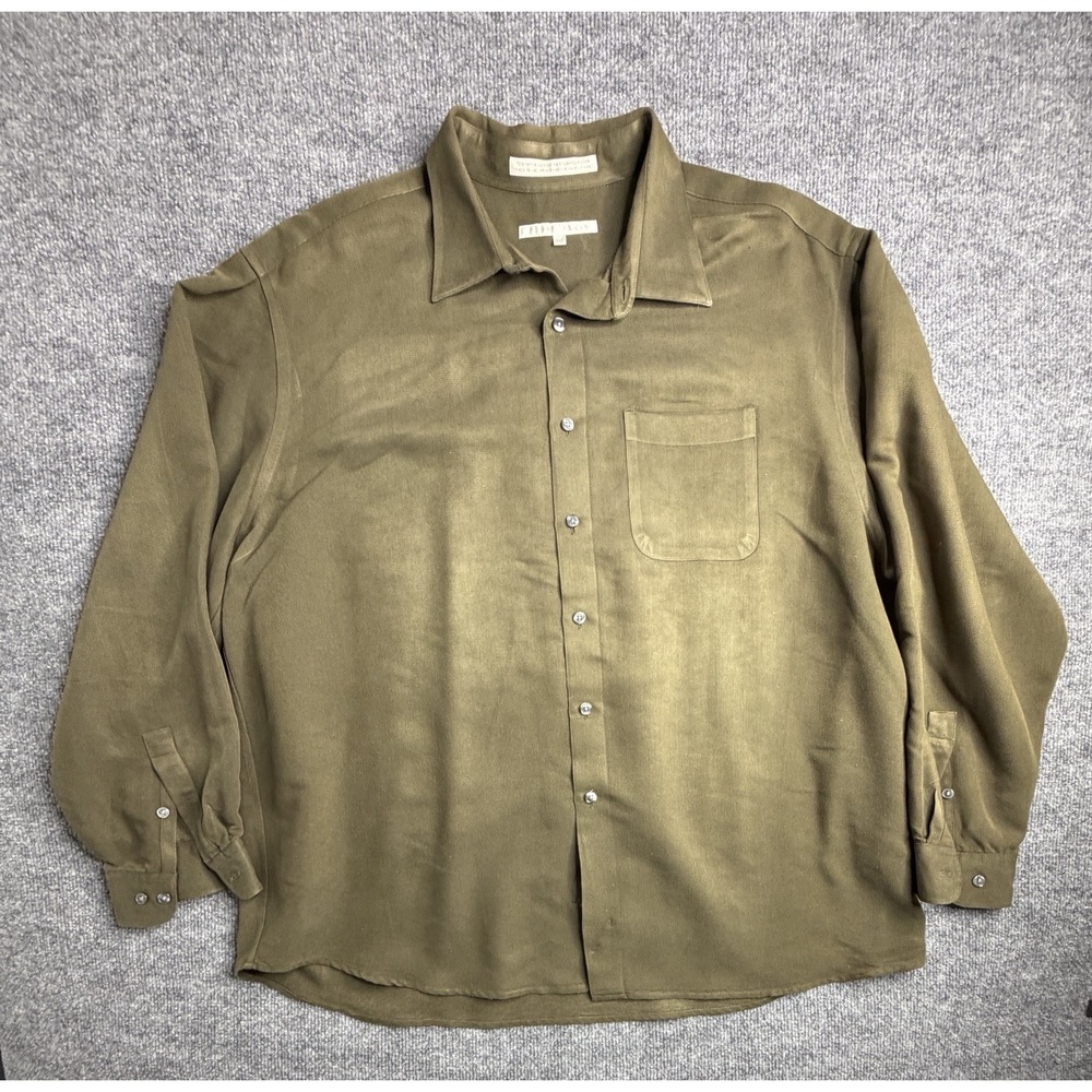 Perry Ellis Mens Green Slim Long Sleeve‎ Button Down Dress Shirt XXL
